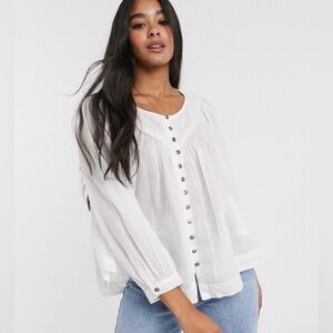 Free People We The Free Cool‎ Meadow Blouse Off White Smock Button Front Size S